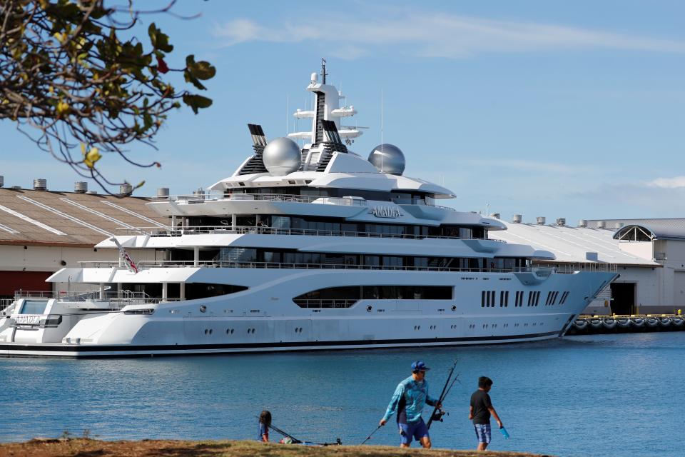 The £300 million megayacht Amadea, which US authorities seized and say is owned by a sanctioned Russian oligarch, seen here docked in Honolulu, Hawaii.