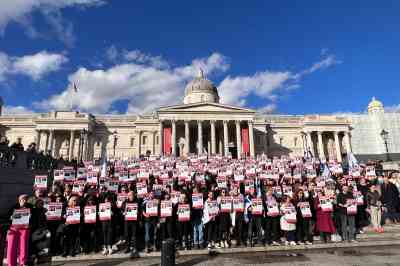 Members of the London Jewish community attending a rally in Trafalgar Square to campaign for the release of 210 hostages taken by Hamas