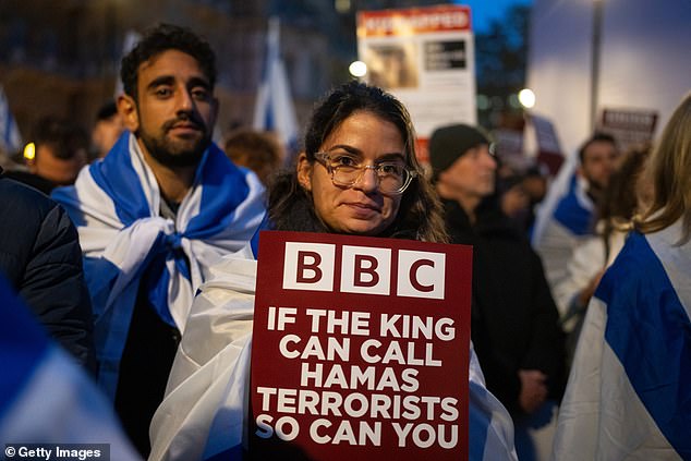 The demonstration was staged after a Downing Street spokesperson insisted that there was nothing in Ofcom rules to prevent the BBC describing Hamas as 'terrorists'