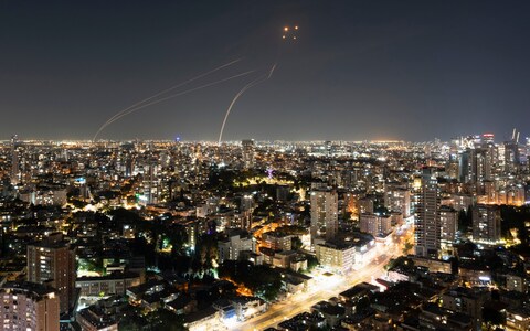 Israeli Iron Dome air defence system fires to intercept a rocket fired from the Gaza Strip