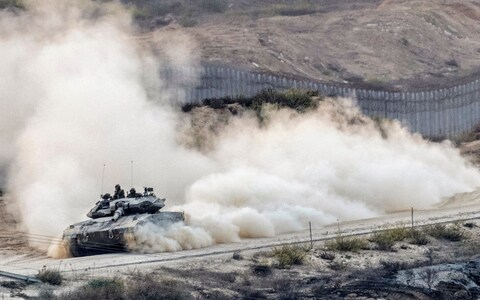 Israeli tank near Sderot in southern Israel amid ongoing battles with Hamas