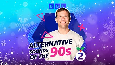 Artwork for Alternative Sounds of the 90s. Featuring a picture of Dermot O'Leary next to festive branding. 