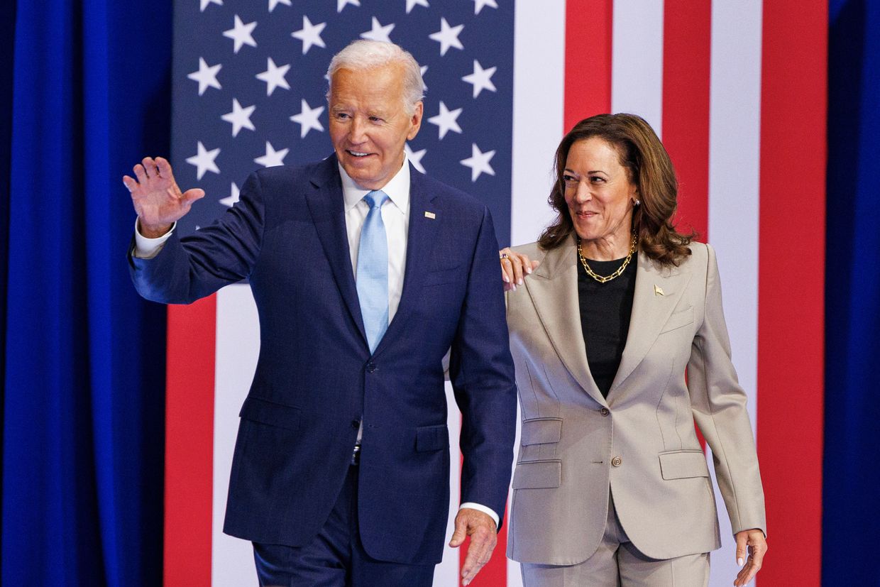 U.S. President Joe Biden (L) and U.S.
/p
pVice President Kamala Harris during an event in Upper Marlboro, Maryland, US 