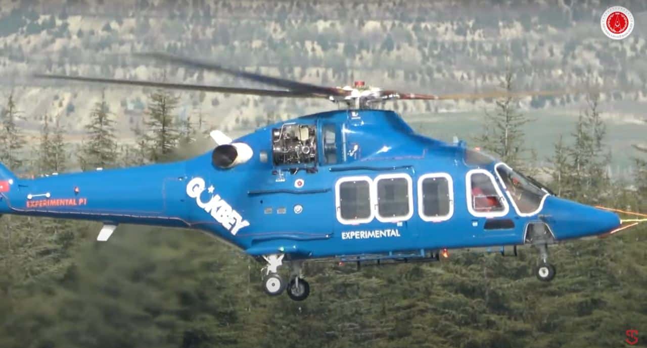 Gokbey helicopter in flight with TS1400 engine, April 22, 2023 Still from TEI video