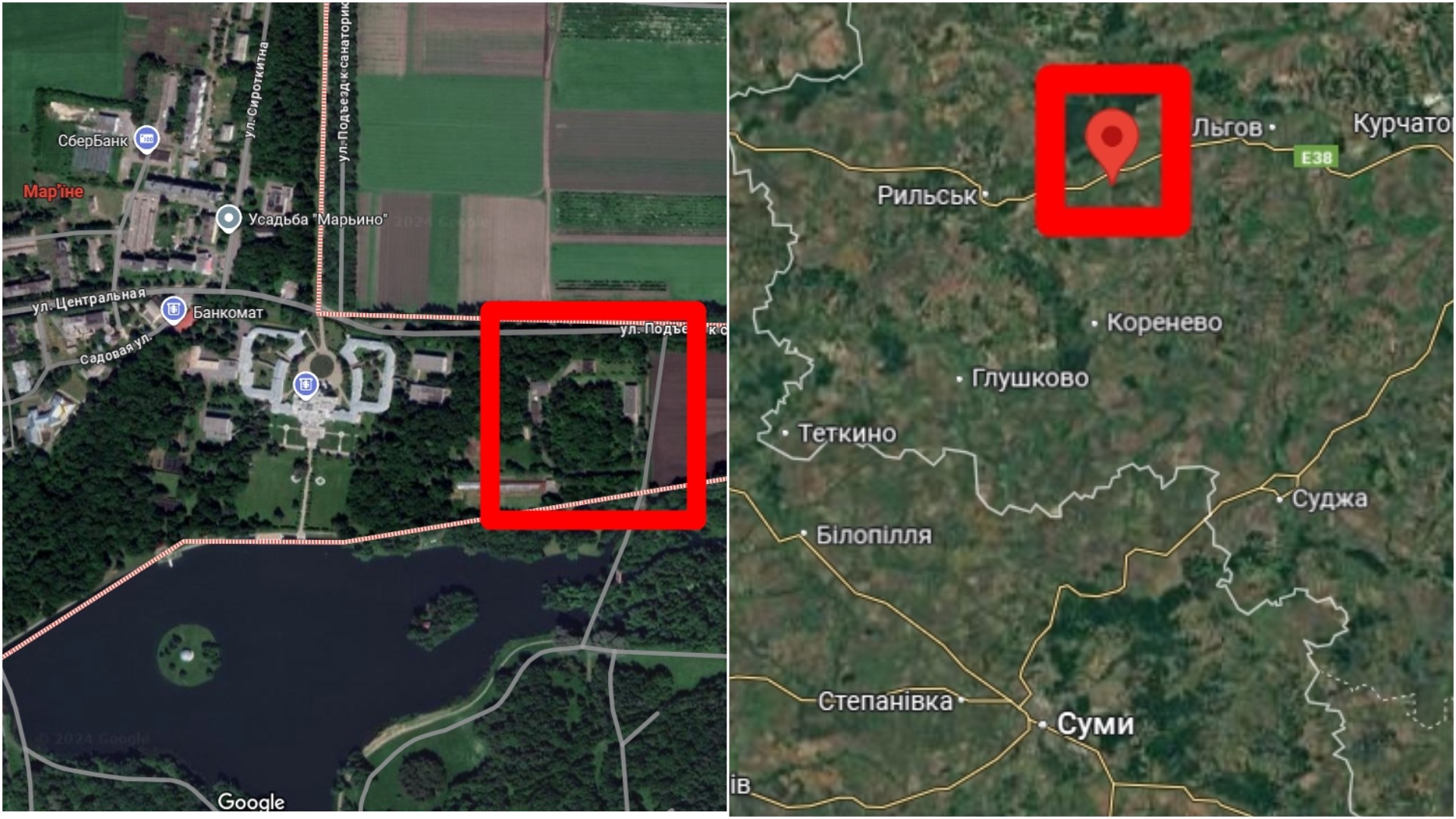 The location of the Ukrainian strike on Google Maps