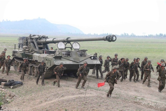 M1989 Koksan artillery system during training in North Korea.