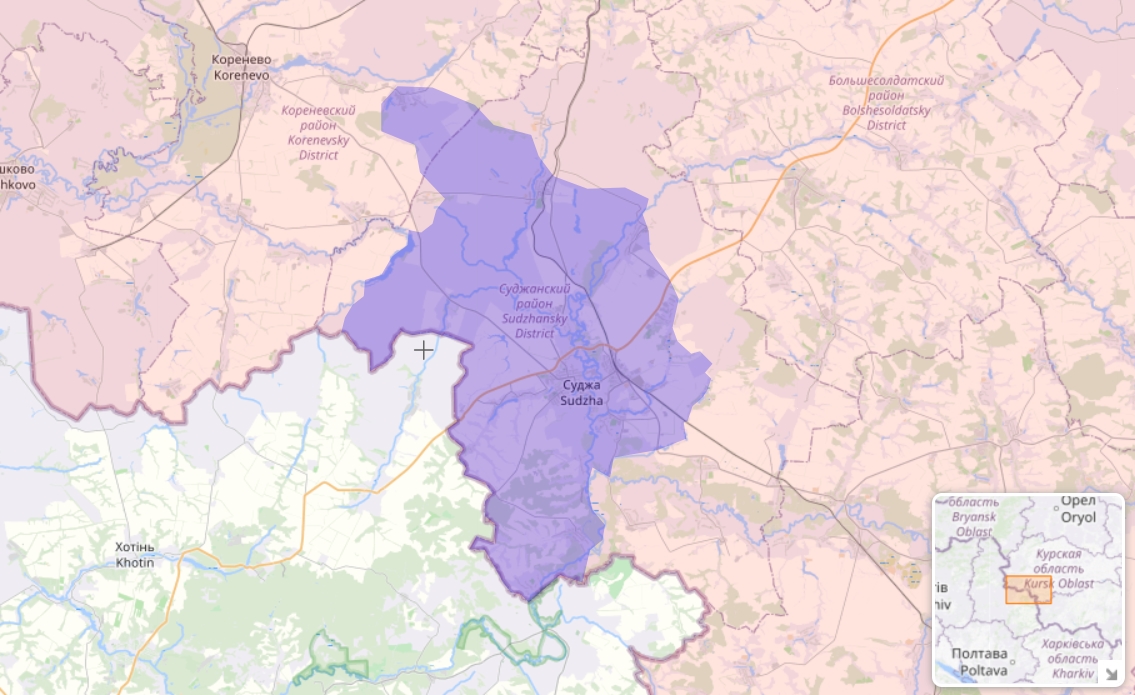 The territory controlled by Ukrainian forces in the Kursk region on the liveuamap.com map as of December 13, 2024