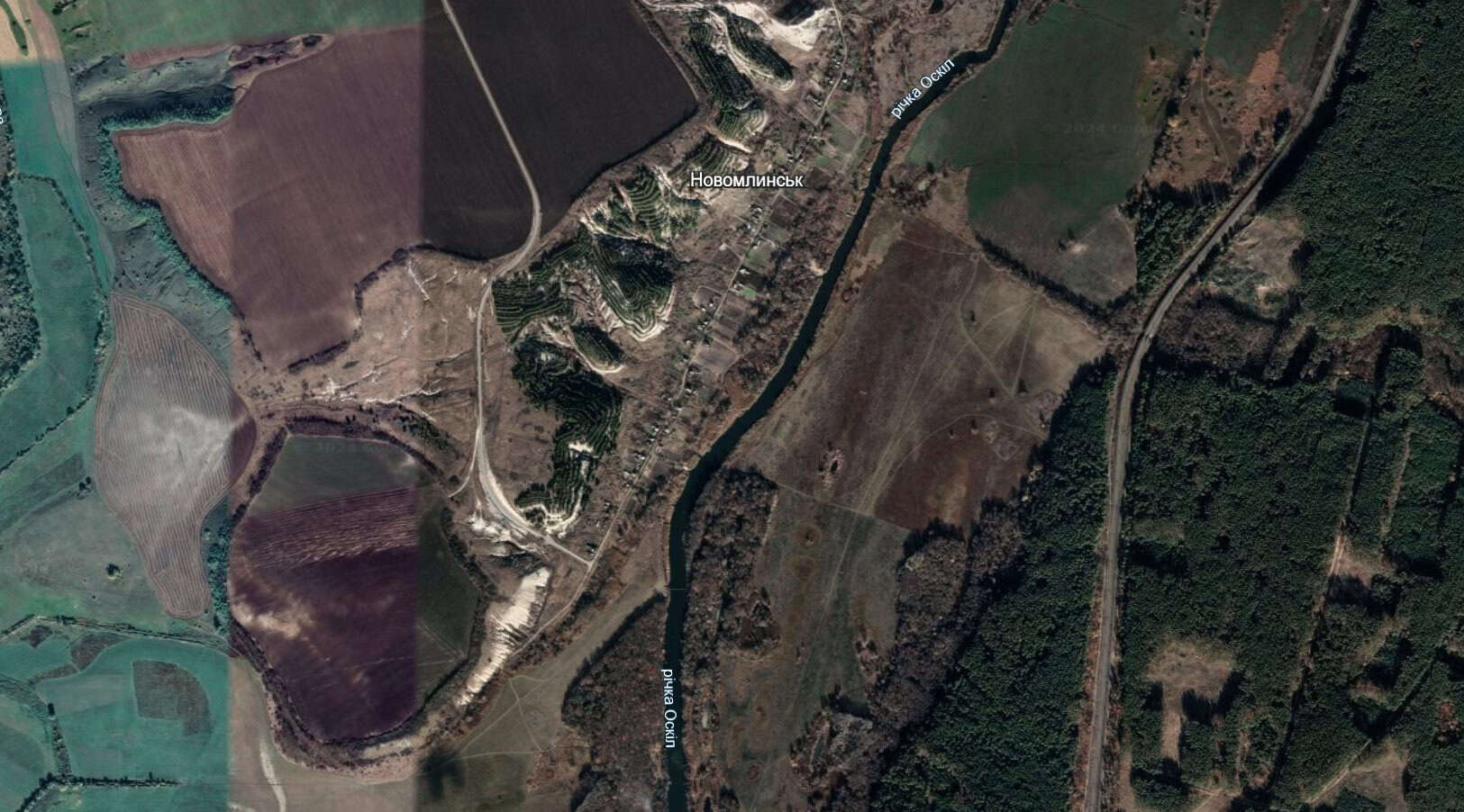 The village of Novomlynsk on the right bank of the Oskol River. Photo credits: Google Earth