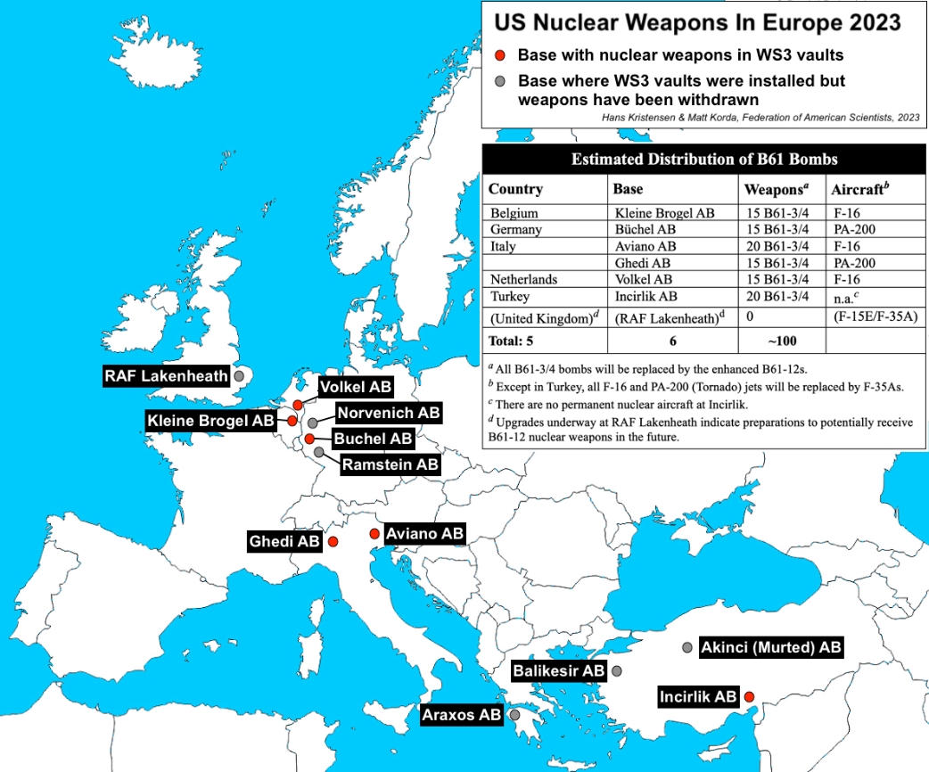 US bases in Europe that housed nuclear weapons
